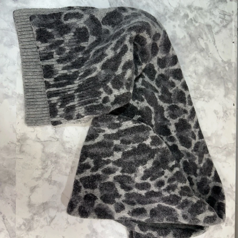 JCrew  Gray wool/cashmere blend is Leopard Print Scarf